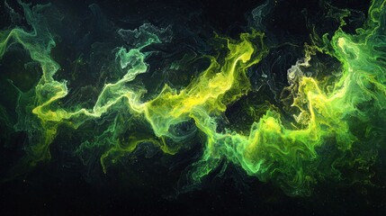 Abstract Green and Yellow Nebula Swirls: A Cosmic Dance of Color and Light