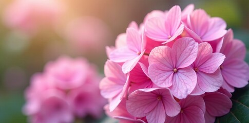 Fototapeta premium Close-up of delicate pink hydrangea petals with soft blurred background, soft, hydrangea, delicate