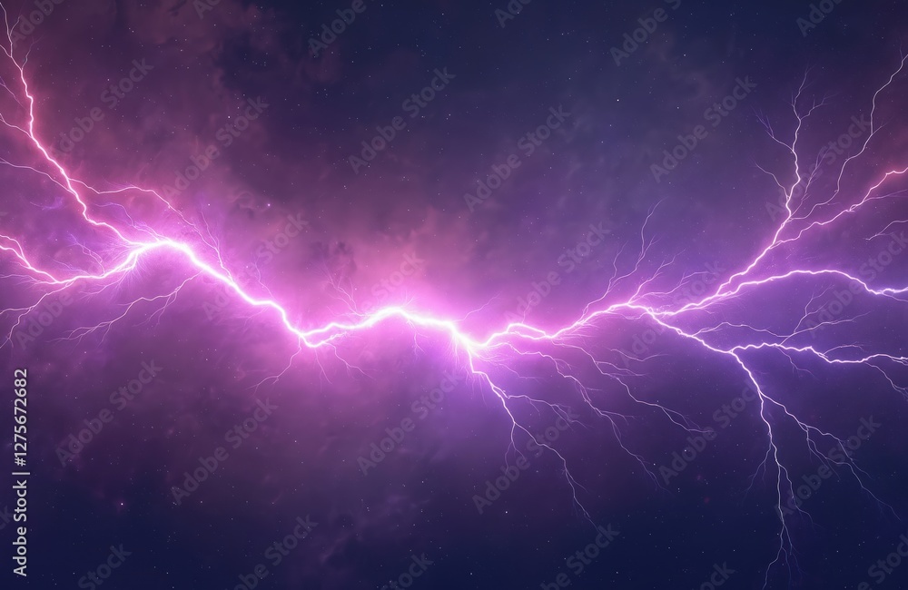 Poster purple lightning in space, computer generated abstract. neon plasma explosion background. electric e