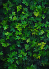 A vibrant tapestry of assorted green leaves creates a serene and refreshing background, perfect for nature-inspired designs or projects that evoke a sense of tranquility and renewal.