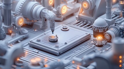 Illustration of a machine learning process featuring artificial intelligence, deep data mining, and machine learning as components of modern computer technology concepts, portrayed in a 3D rendering