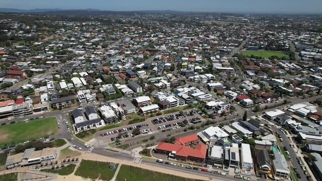 Merewether Suburb Of Newcastle, New South Wales, Australia. Merewether Beach Revealed. aerial pullback shot