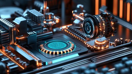 Illustration of a machine learning process featuring artificial intelligence, deep data mining, and machine learning as components of modern computer technology concepts, portrayed in a 3D rendering
