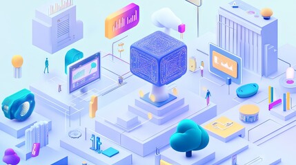 Obraz premium Illustration of a machine learning process featuring artificial intelligence, deep data mining, and machine learning as components of modern computer technology concepts, portrayed in a 3D rendering