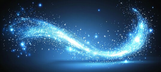 Obraz premium Sparkling Abstract Blue Wave With Glimmering Particles And Delicate Bokeh Lights On Dark Background