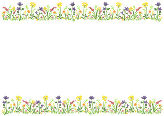 水彩絵の具で描いた、お花畑