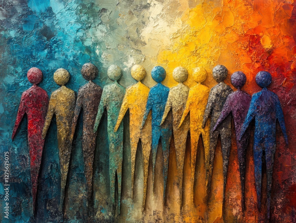 Aufkleber colorful abstract figures representing diversity and unity in a modern art style