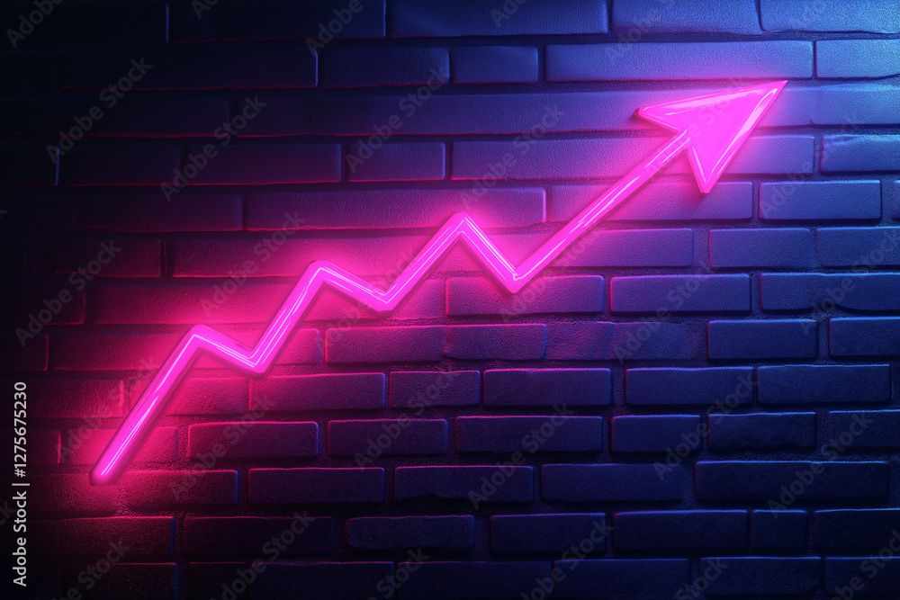 Poster a neon graph with an arrow pointing upwards