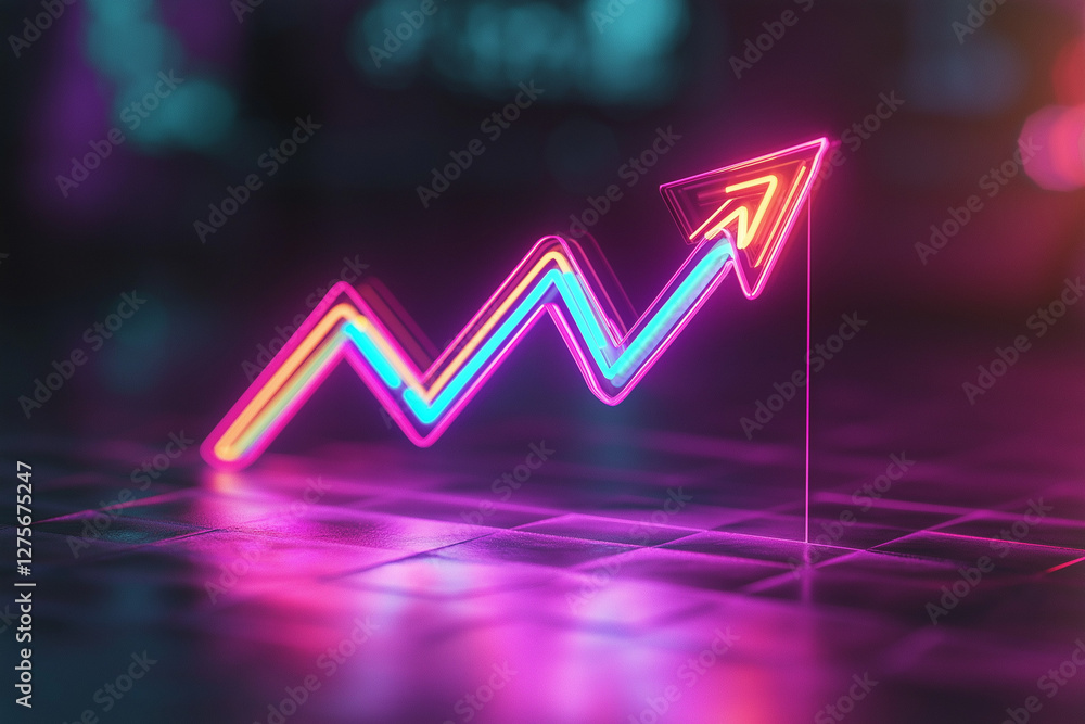 Poster a neon graph with an arrow pointing upwards