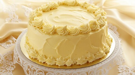 A Delectable Creamy Buttercream Cake with Exquisite Frosting Design