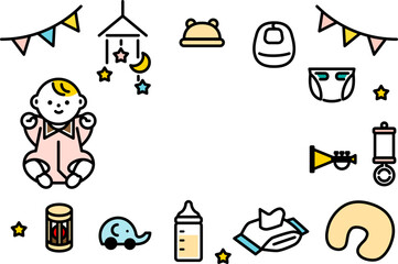 かわいいベビーグッズのイラストセット