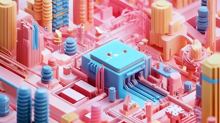 Illustration of a machine learning process featuring artificial intelligence, deep data mining, and machine learning as components of modern computer technology concepts, portrayed in a 3D rendering