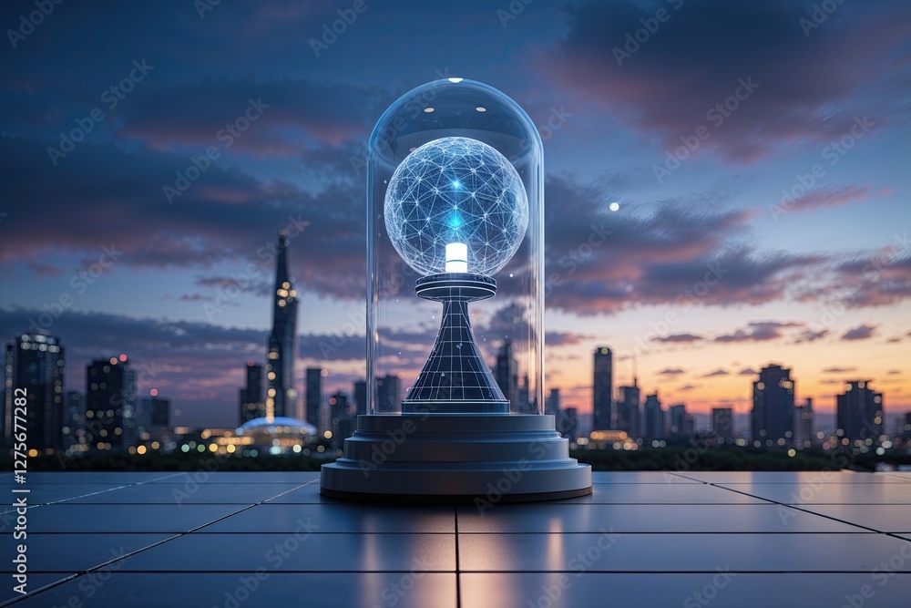Poster stunning digital technology innovation at dusk with big data systems and evolving tech solutions