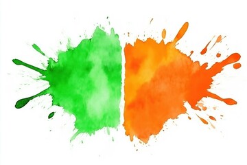 Green and orange watercolor splashes forming abstract national flag representation. Cultural identity