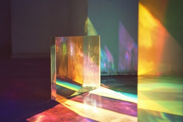 Prisms paint a floor with rainbow hues as sunlight strikes, creating a dazzling interplay of light and color.