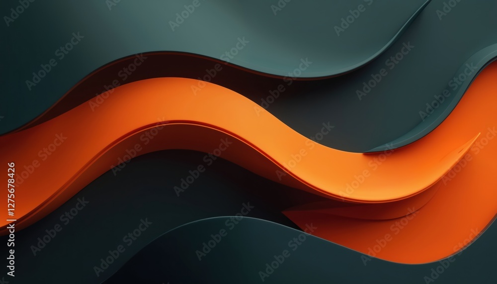 Aufkleber Black, orange abstract background with smooth curves. Modern design art with vibrant colors and elegant shapes. Dynamic, bold composition with flowing and fluid lines, fusion of contrast.