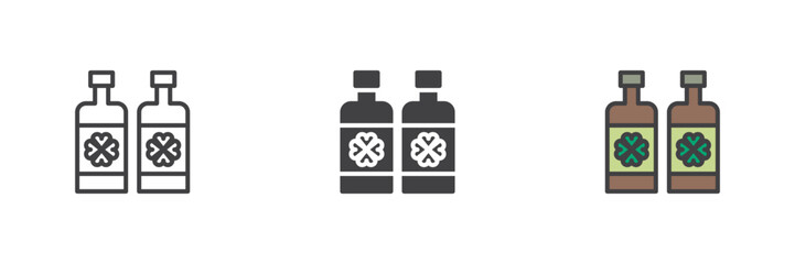 Beer bottle with clover different style icon set