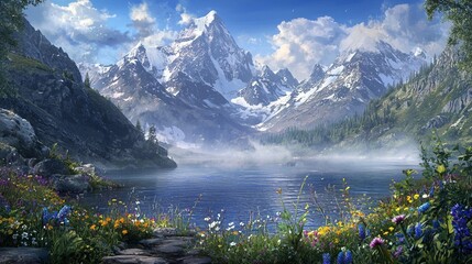 Fototapeta premium Alpine Lake & Mountain Vista