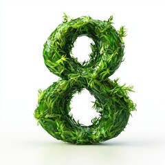 Number 8 made of vibrant green seaweed with natural waves and soft reflections isolated on a clean white background