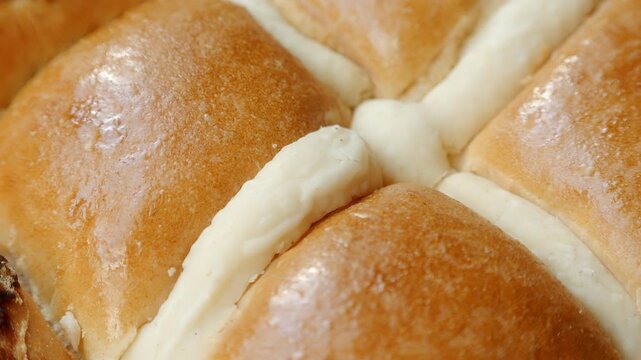 Hot Cross Bun extreme close up stock footage