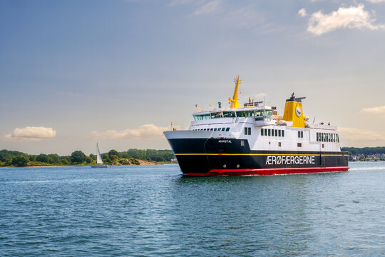 Ferry Marstal from Aerofaergerne in Svendborgsund Strait arriving in Svendborg, Funen, Southern Denmark