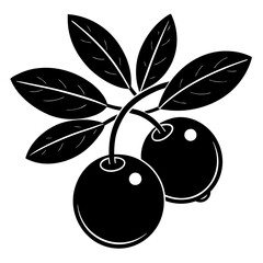 cranberry black silhouette vector, Simple silhouette Design vector icon with white background. Fruit silhouette vector
