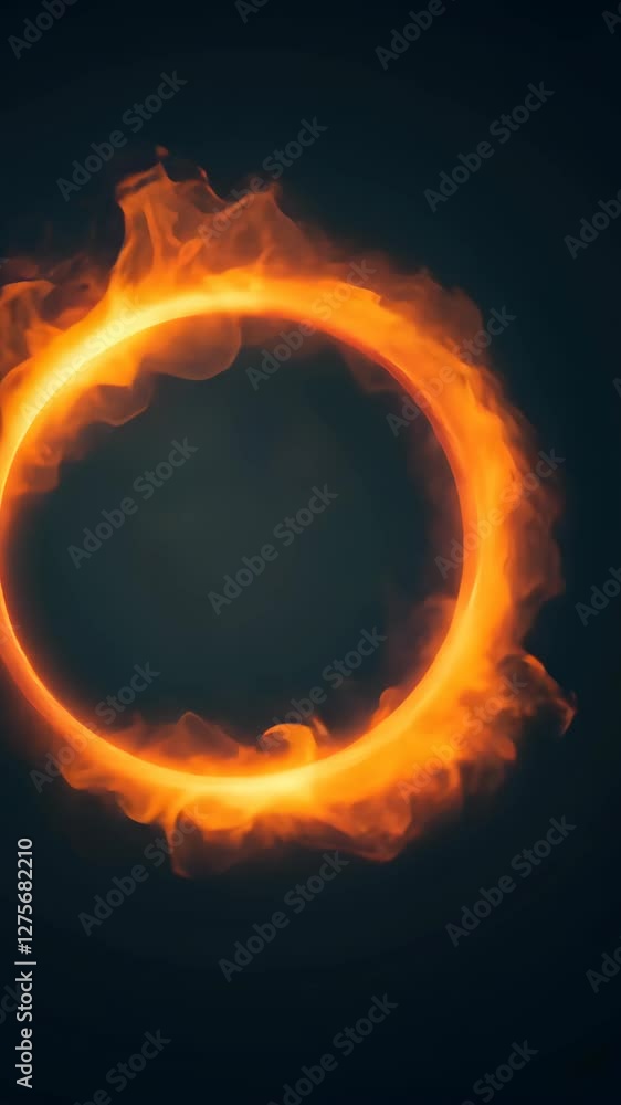 Poster glowing plasma ring illuminating dark background in 3d animation with fiery aura effects and futuris