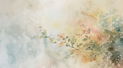 Delicate watercolor artwork features blooming flowers and lush greenery. Soft colors blend harmoniously, evoking tranquility. Perfect for enhancing any space's decor