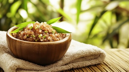 Wooden Jar with Scrub by Towel in Natural Light
