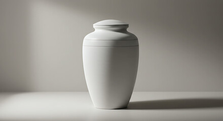 minimalist white urn with ashes