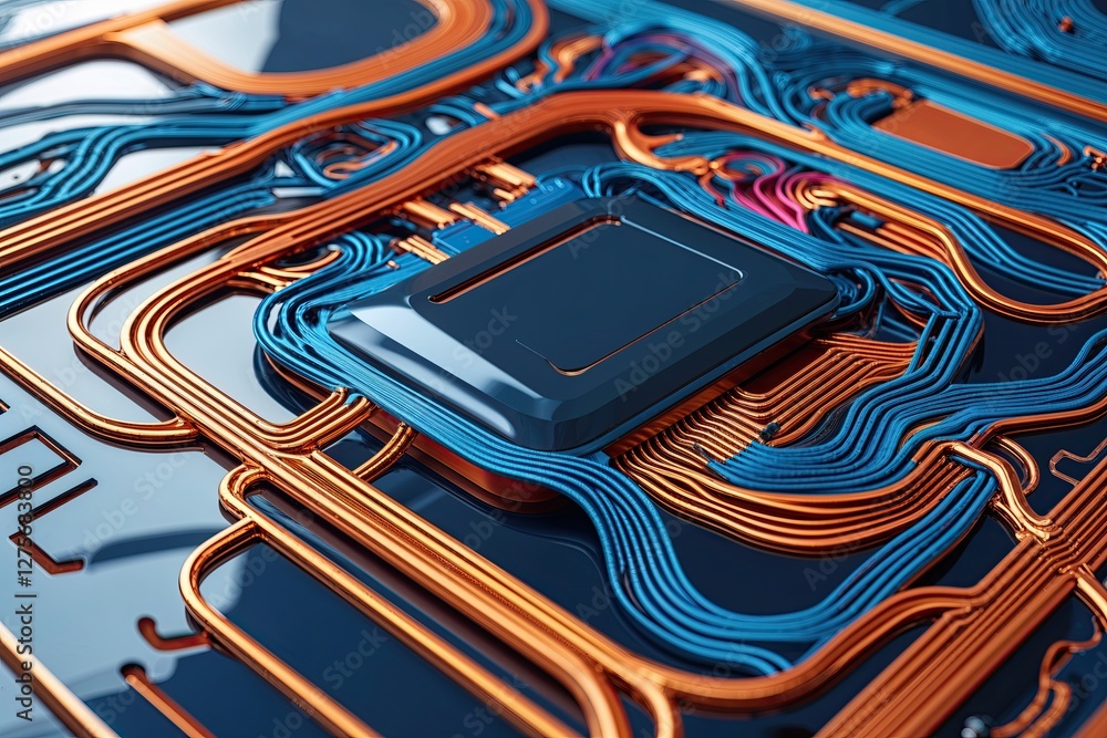 Aufkleber captivating refined circuit structure with colorful flowing motifs on glossy surface