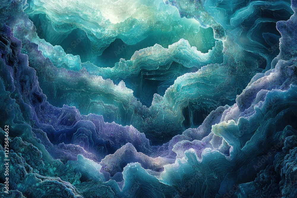Aufkleber abstract teal and purple landscape resembling an underwater or celestial scene with layered textures