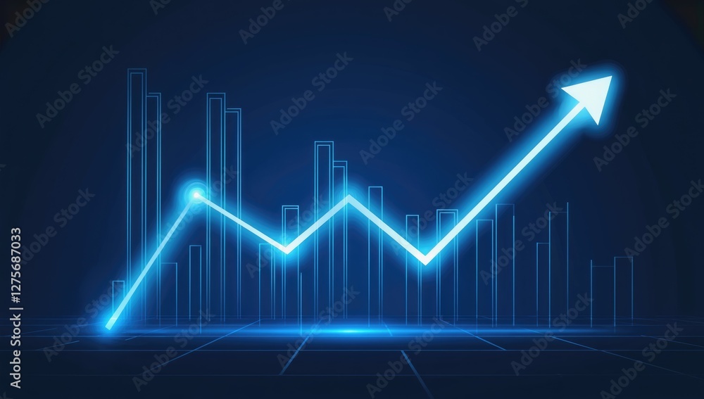 Aufkleber ascending growth: a dynamic digital representation of a growing line graph with an upward arrow symb