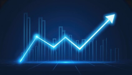Ascending Growth: A dynamic digital representation of a growing line graph with an upward arrow symbolizes financial success, progress, and achievement.
