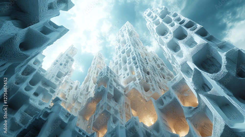 Poster abstract architectural structures with sky view creating futuristic and modern design