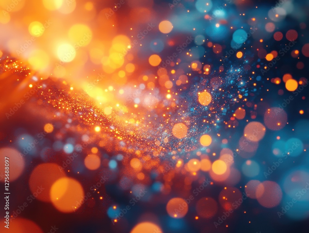 Aufkleber abstract colorful background with bright orange and blue glowing particles and bokeh effect for crea