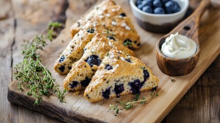 Blueberry Scones with Fresh Thyme and Whipped Cream - A Delightful Treat