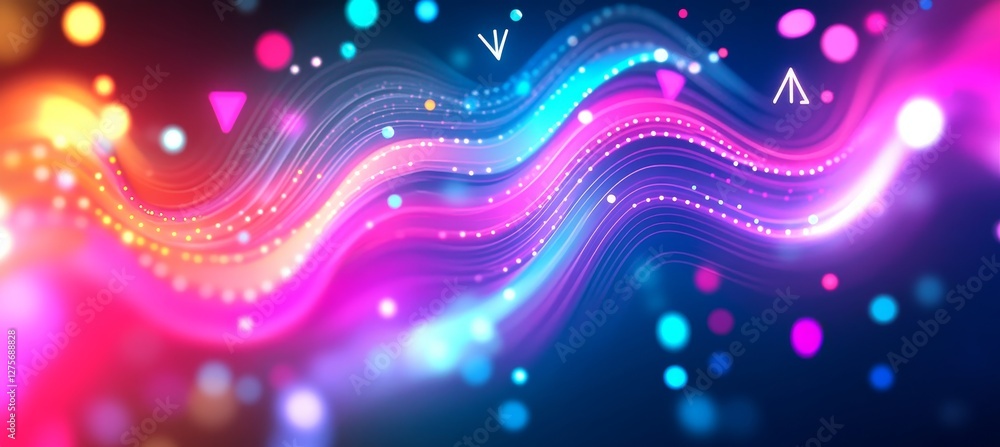 Aufkleber abstract wavy lines, data points, and triangles on a vibrant colorful gradient background