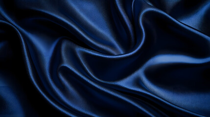Fototapeta premium Deep blue fabric elegantly drapes and folds, showcasing its rich texture and sheen in soft lighting