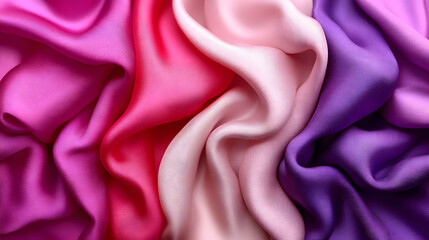 Obraz premium Soft silk fabrics in a gradient of pink to lavender lie in elegant folds, highlighting their rich textures