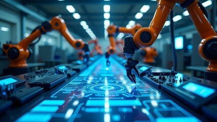 Advanced AI-Powered Robotic Arms in a Futuristic Smart Factory
