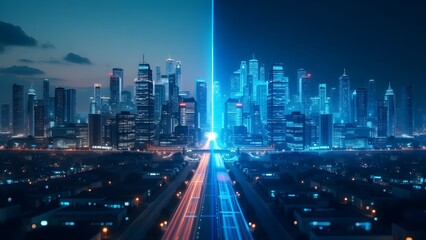 Fototapeta premium Futuristic Smart City with AI-Powered Technology and Digital Transformation 