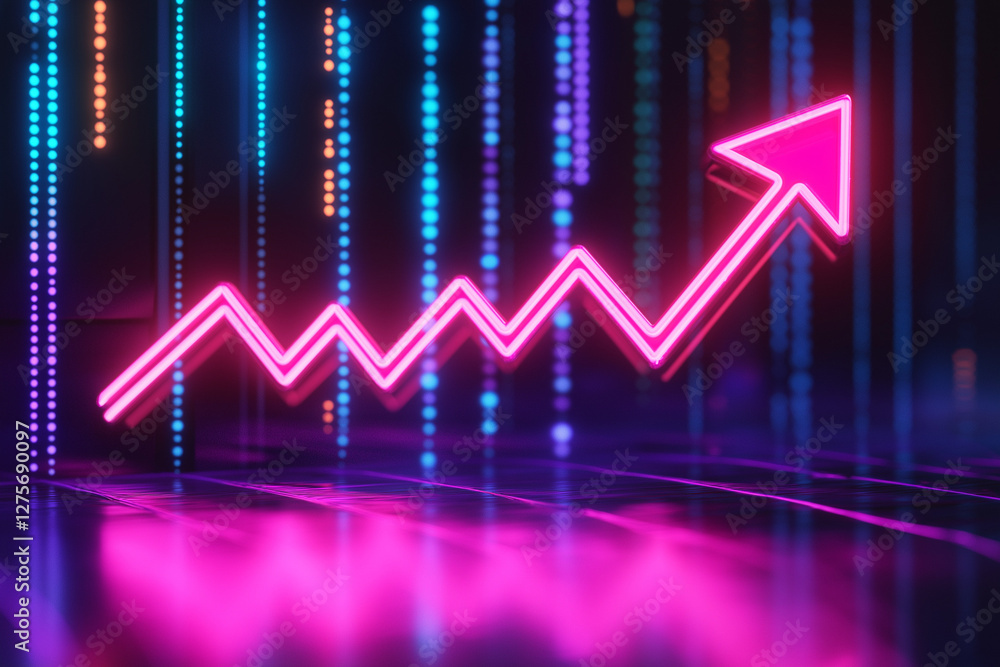 Poster a neon graph with an arrow pointing upwards