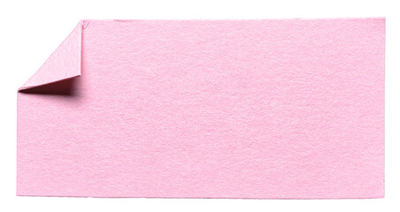 Pink isolated cut out blank paper note cardboard with folded corner dog-ear earmark and copy space for text, transparent png background design element