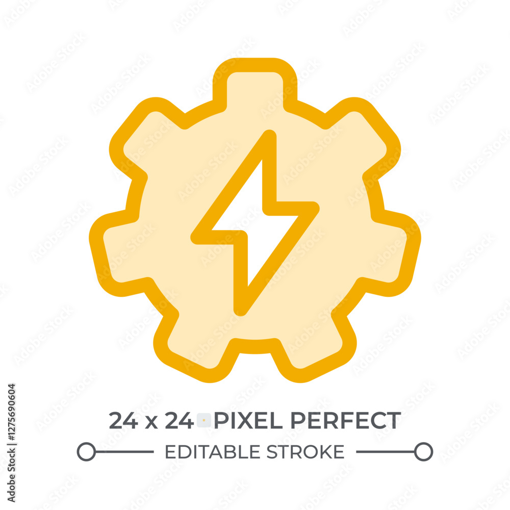 Poster gear with lightning duotone color ui icon. electric power generation technology. clean energy produc