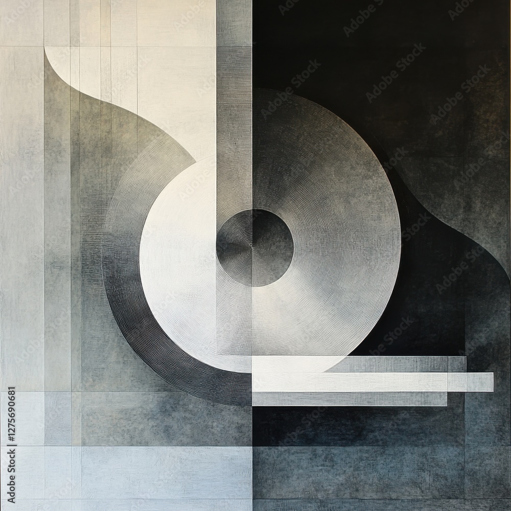 Poster abstract geometric composition with contrasting shades and circular forms in a modern artistic style