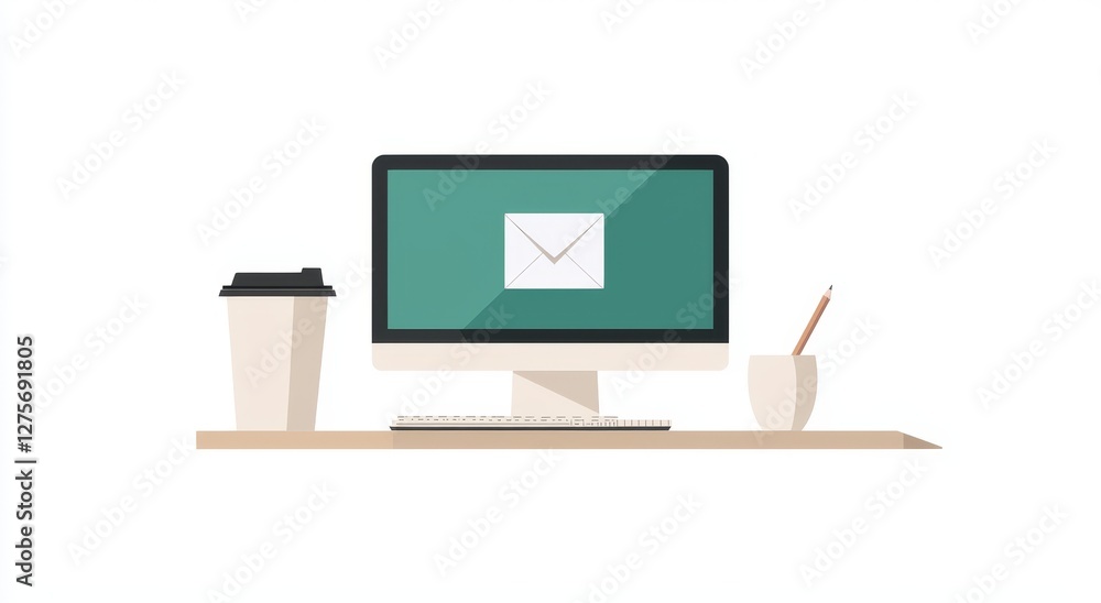 Fototapete Emailing from one computer to another is similar to sending a digital letter enclosed in a virtual envelope on a pc