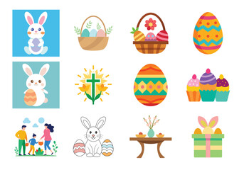 Set of Easter elements vector illustration isolated on white background
