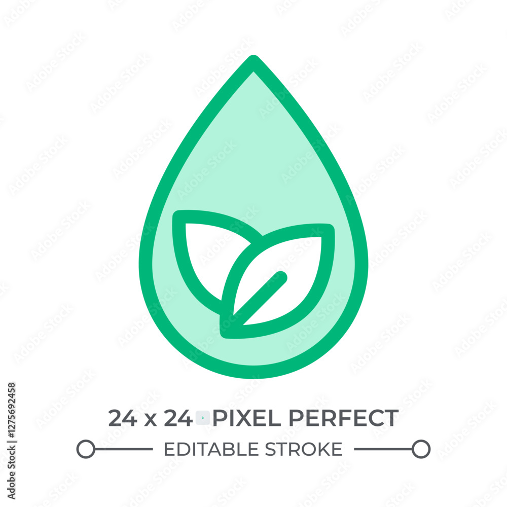 Poster clean water duotone color ui icon. liquid drop with leaves. freshwater sources protection. droughts 