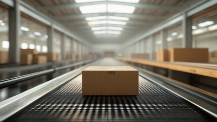 Efficient transportation of cardboard boxes on conveyor belt warehouse industrial aerial view logistics management